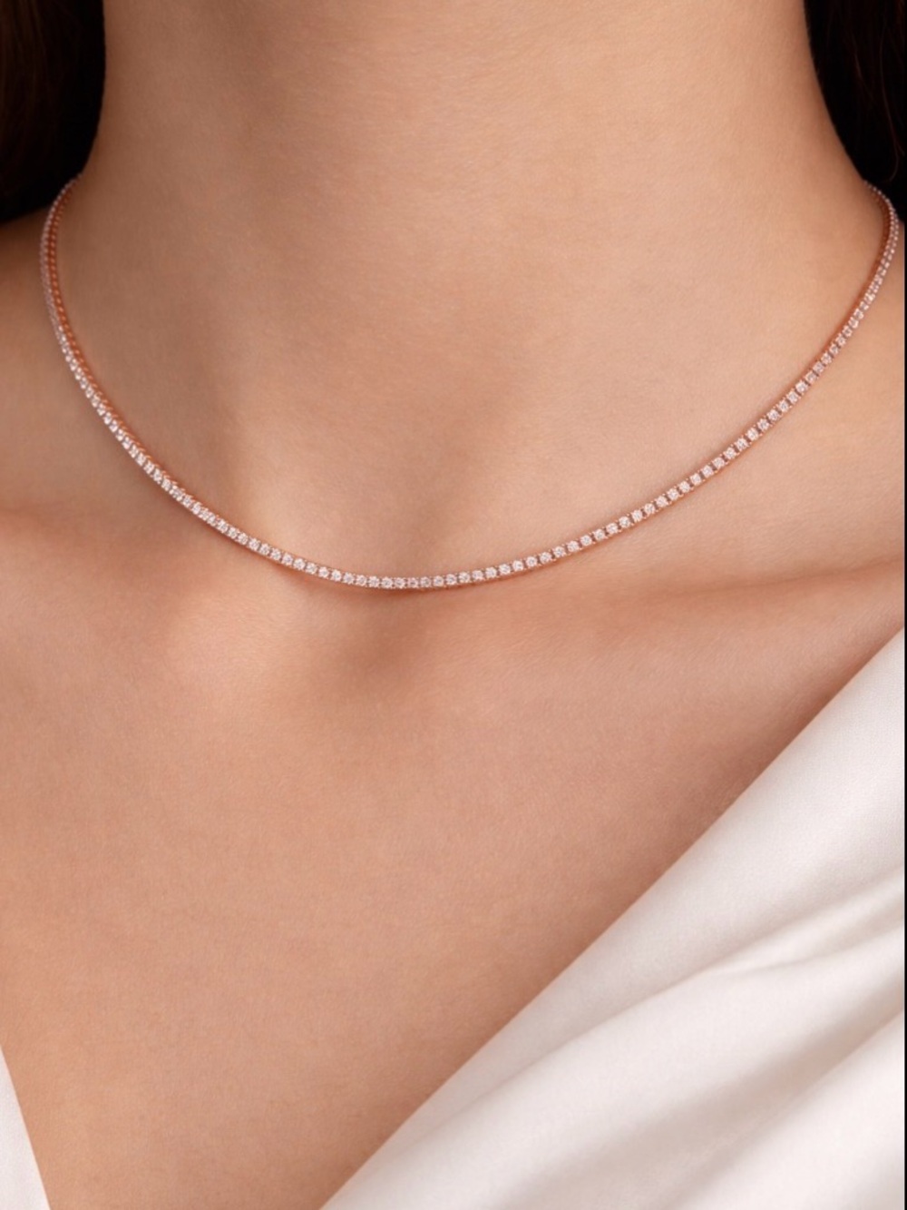 Moissanite Rose Gold Tennis Necklace